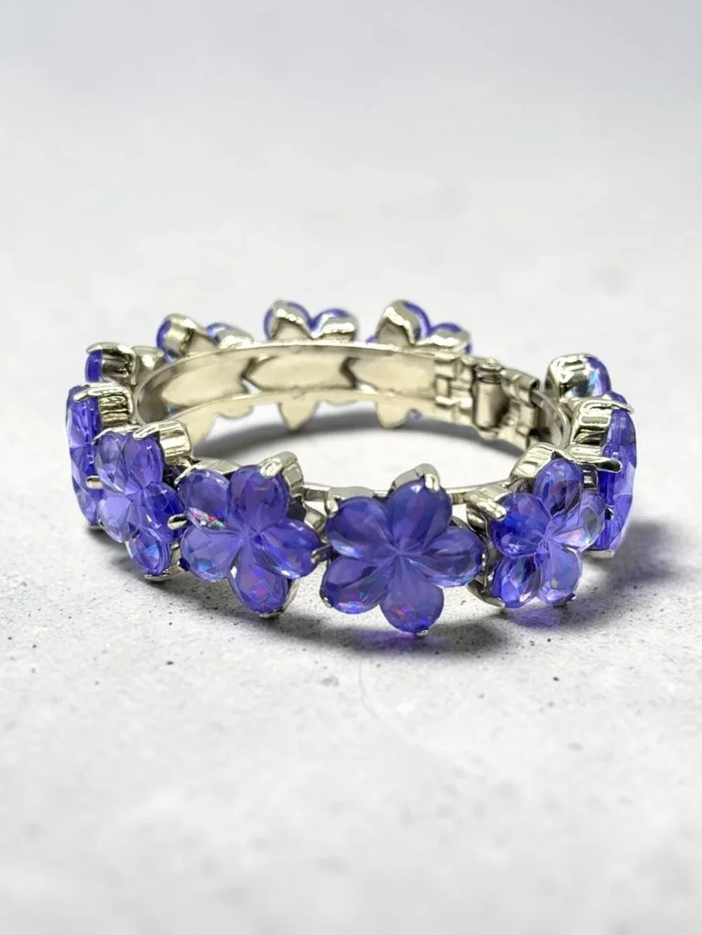 Purple Flower Hinged Bangle Bracelet